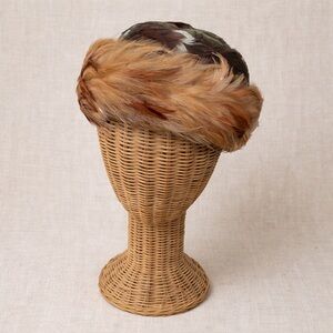 1940s–1950s Feathered Toque Hat Henry Pollak for Sears Millinery Melosoie Lined